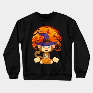 Monkey pumpkin witch Crewneck Sweatshirt